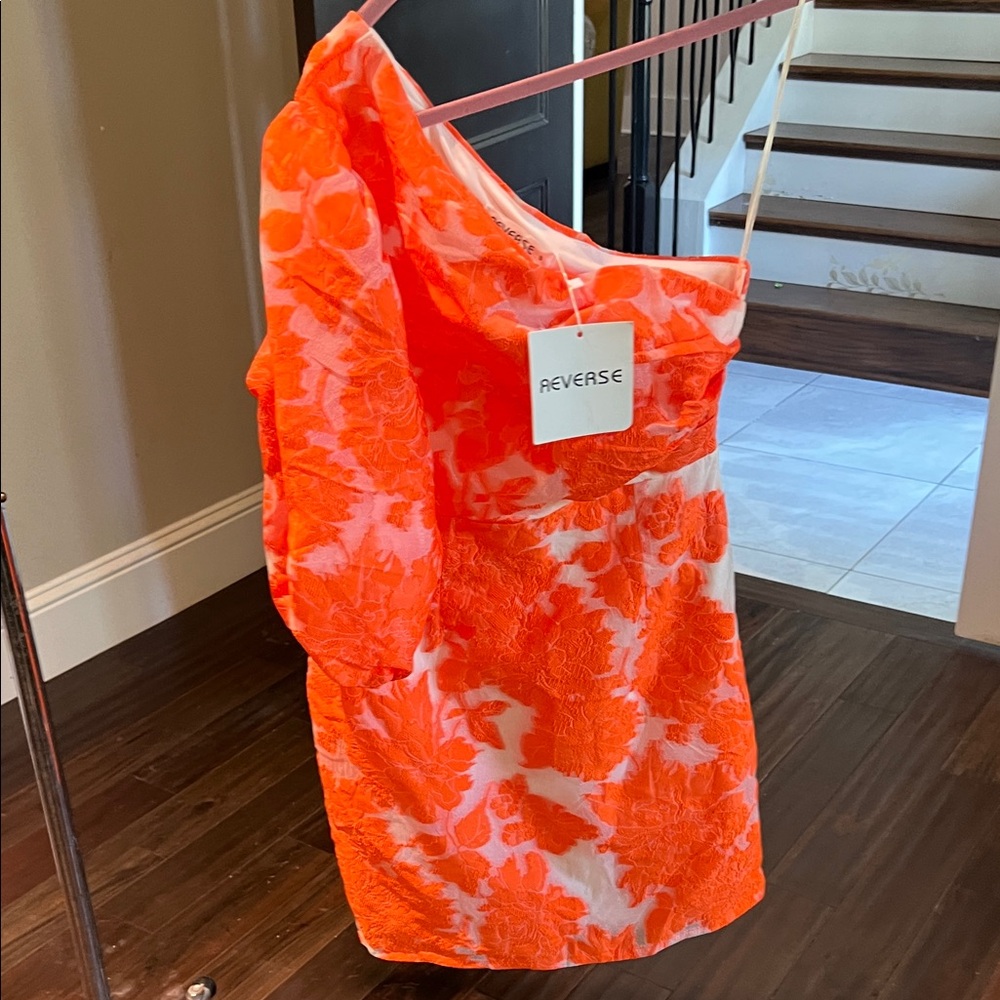 REVERSE One-Shoulder Orange & White Floral Dress